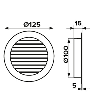 Решетка вентиляционная алюминиевая наружная Era d100 мм с фланцем d125 мм без покрытия