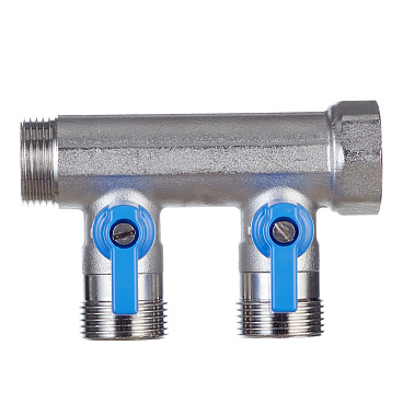 Коллектор Henco 3/4 ВР(г) х 2 выхода 3/4 НР(ш) ЕК х 3/4 НР(ш) с шаровыми кранами (VB050502-BLAUW)