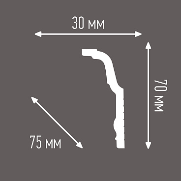 Плинтус потолочный из пенополистирола 30х70х2000 мм под натяжной потолок с возможностью светодиодной подсветки Плинтэкс J 30/70