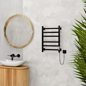 Полотенцесушитель электрический MyFrea MyVatican 600х400 мм 93 Вт с терморегулятором черный