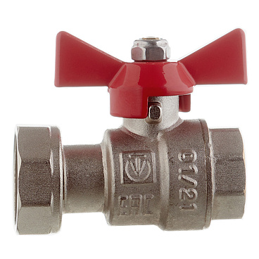 Кран шаровой латунный Valtec 3/4 ВР(г) х 1/2 ВР(г) проходной бабочка с накидной гайкой прямой (VT.241.N.0405)