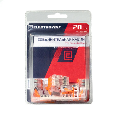 Клемма на 3 провода Electrovolt 221-413 0,2-4 кв.мм с рычажками без пасты (20 шт.) (ЦБ-00015529/605054)