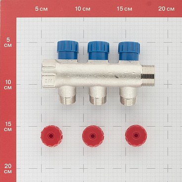 Коллектор Valtec 3/4 ВР(г) х 3 выхода 1/2 НР(ш) х 3/4 НР(ш) регулируемый (VTc.560.N.0503)