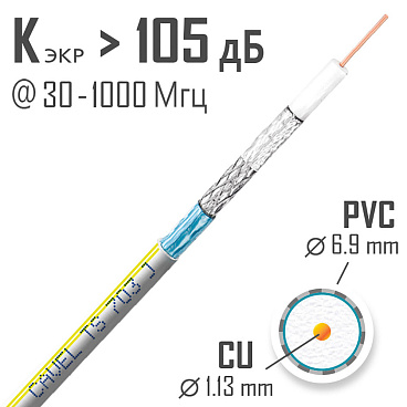 Кабель коаксиальный телевизионный TS 703 J 1х1,13 мм экранированный Cavel (100 м)