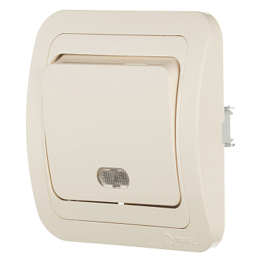 Выключатель Makel Mimoza одноклавишный встраиваемый бежевый с подсветкой (25021)