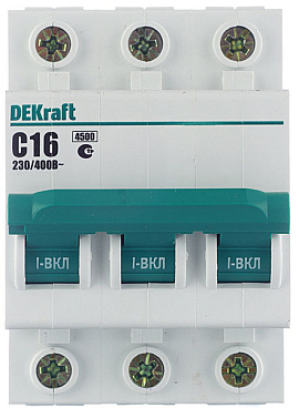 Автоматический выключатель модульный Dekraft BA-101 3P 16А тип C 4,5 кА 230/400 В (11078DEK)