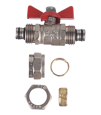 Кран шаровой латунный Valtec 16 обж(ц) х 16 обж(ц) для металлопластиковых труб бабочка прямой (VT.343.N.1616)