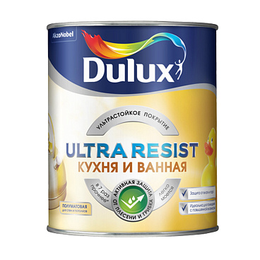 Краска моющаяся Dulux/Luxium Ultra Resist кухня и ванная база BW белая 1 л