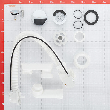 Сифон для ванны Alcadrain регулируемый полуавтомат с выпуском d70 мм с переливом (A55K-VE-01/A55K-RU-01)