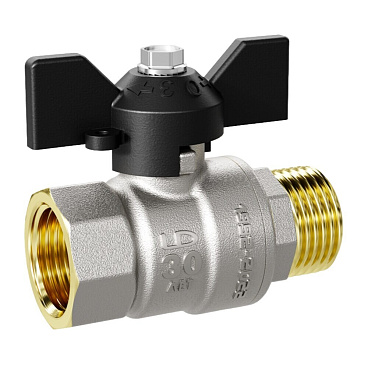 Кран шаровой латунный LD Pride 1/2 ВР(г) x 1/2 НР(ш) бабочка прямой (LD 47.312.15)