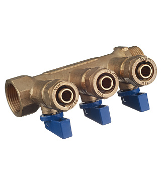 Коллектор 3/4 ВР(г) х 3 выхода 16 обж(ц) х 3/4 НР(ш) с шаровыми кранами (C3MP3416/10603)