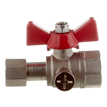 Кран шаровой латунный Valtec 1/2 ВР(г) х 3/8 ВР(г) для подключения манометра проходной бабочка прямой (VT.807.N.0403)