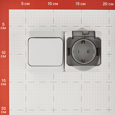 Блок выключатель и розетка Systeme Electric Этюд одноклавишный накладной серый (BPA16-241C)