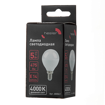 Лампа светодиодная Hesler E14  4000К 5 Вт 475 Лм 230 В шар матовая