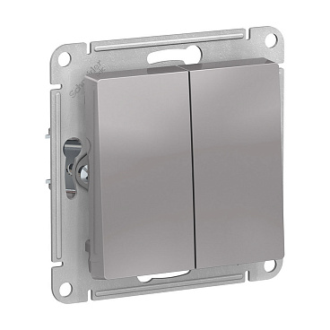 Выключатель Systeme Electric AtlasDesign Aqua двухклавишный встраиваемый алюминий (ATN440351)