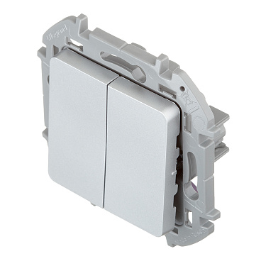 Выключатель Legrand Inspiria двухклавишный встраиваемый алюминий (673622)