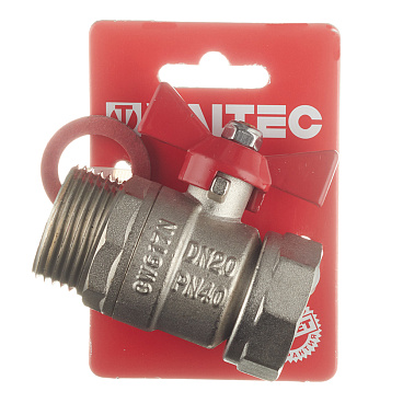 Кран шаровой латунный Valtec 1 ВР(г) х 1 НР(ш) проходной бабочка с накидной гайкой прямой (VT.260.N.0606)