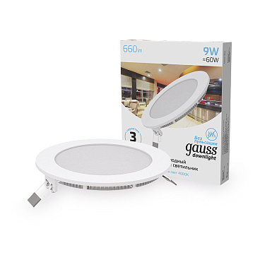 Светильник встраиваемый светодиодный белый 9 Вт 4000К IP20 Gauss Slim ДВО (939111209)