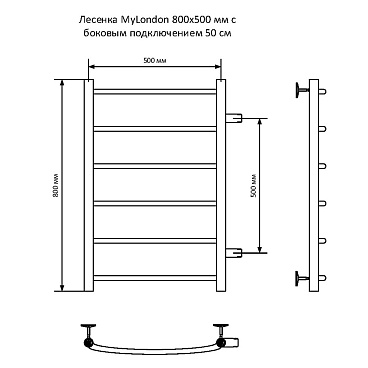 Полотенцесушитель водяной MyFrea MyLondon 800х500 мм лесенка с боковым подключением 500 мм хром