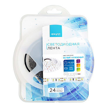 Лента светодиодная SMD 3528 6500К 12 В 9,6 Вт/м 3 м IP20 Apeyron (214BL)
