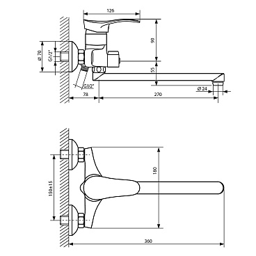 Смеситель для ванны Lavelly Fluent хром однорычажный с длинным изливом без лейки (672202)