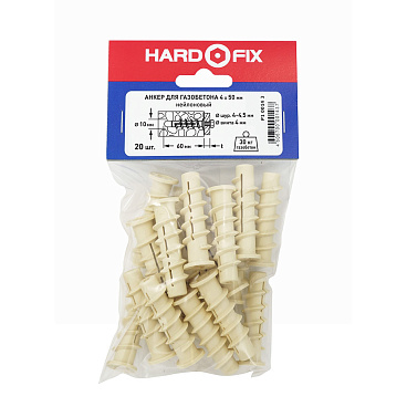 Дюбель для газобетона Hard-Fix 4x50 мм (20 шт.) нейлон