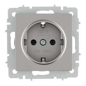 Розетка IEK Brite РС11-1-0-БрС встраиваемая сталь с заземлением (BR-R11-16-K46)