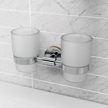 Стакан для ванной Fora Lord с держателем двойной стекло прозрачный/ металл хром (FOR-LORD039CR)