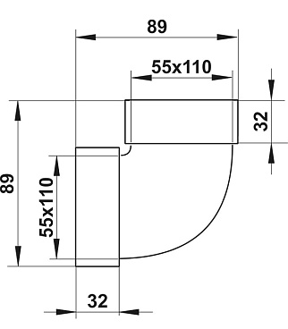 Колено вертикальное пластиковое для плоских воздуховодов 55х110 мм 90°