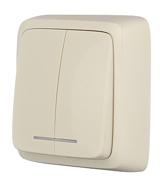 Выключатель Hegel Alfa двухклавишный накладной слоновая кость с подсветкой (ВА10-154-01)