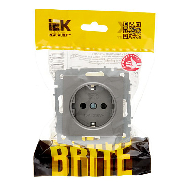 Розетка IEK Brite РС11-1-0-БрС встраиваемая сталь с заземлением (BR-R11-16-K46)
