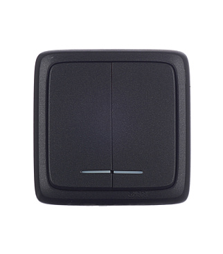 Выключатель Hegel Alfa двухклавишный накладной черный с подсветкой (ВА10-154-08)