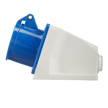 Розетка силовая угловая настенная КЭАЗ с заземлением 2Р+РЕ 16 А 220 В IP44 синяя (222746)