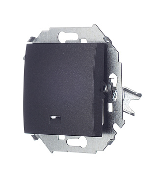 Выключатель Simon 15 одноклавишный встраиваемый графит с подсветкой (1591104-038)