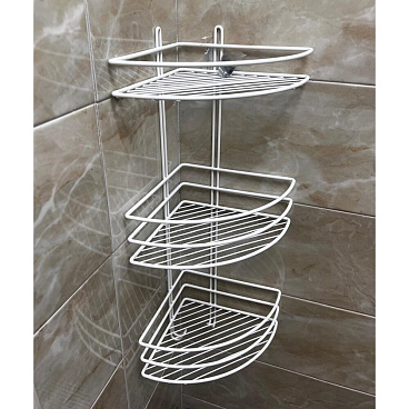 Полка для ванной Металаксон Drop угловая трехъярусная с крючками 200х200х585 мм металл белая (48991-3БМ)