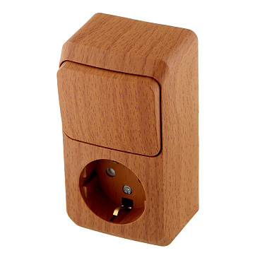 Блок выключатель и розетка Systeme Electric Этюд одноклавишный накладной бук (BPA16-201T)