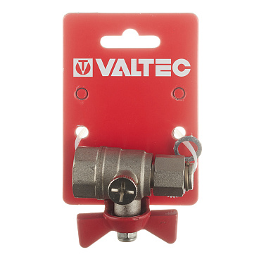 Кран шаровой латунный Valtec 1/2 ВР(г) х 3/8 ВР(г) для подключения манометра проходной бабочка прямой (VT.807.N.0403)