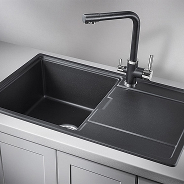 Мойка для кухни Granula 78х50х20 см врезная с крылом с сифоном кварц шварц