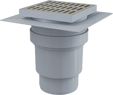 Сливной трап 150 × 150/110, решетка – нержавеющая сталь, воротник – 2-х уровневая, арт.APV13