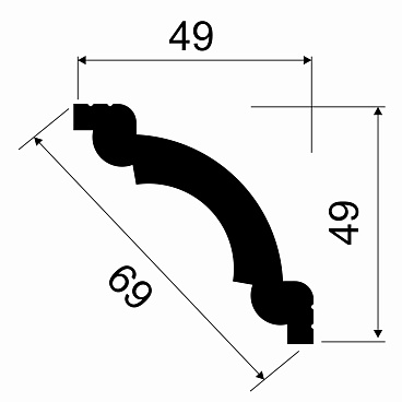 Плинтус потолочный из экополимера ударопрочный 49х49х2000 мм Cosca KX008