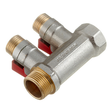 Коллектор Stout 3/4 ВР(г) х 2 выхода 1/2 НР(ш) х 3/4 НР(ш) с шаровыми кранами (SMB 6210 341202)