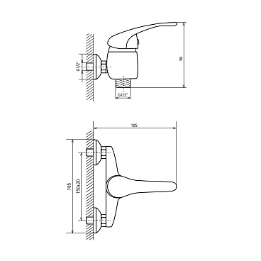 Смеситель для душа без излива Corsa Deco Wave L хром с лейкой однорычажный (671766)