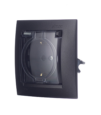 Розетка Simon 15 встраиваемая графит со шторками с крышкой (1590450-038)