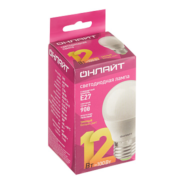 Лампа светодиодная Онлайт E27 2700К 12 Вт 1200 Лм 220-240 В шар G45 матовая