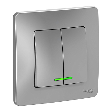 Выключатель Systeme Electric Blanca двухклавишный встраиваемый алюминий с подсветкой (BLNVS010513)
