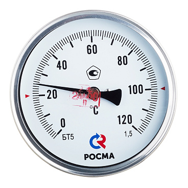 Термометр аксиальный Росма 1/2 НР(ш) d100 мм шток 100х6 мм 120°С (2539)