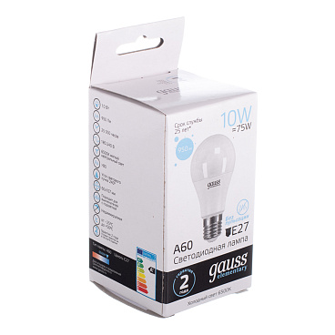 Лампа светодиодная Gauss E27 6500К 10 Вт 950 Лм 180-240 В груша A60 матовая