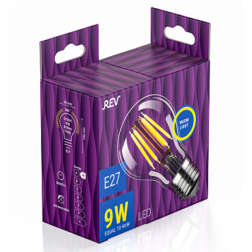 Лампа светодиодная филаментная Rev E27 2700К 9 Вт 855 Лм 220 В груша A60 прозрачная
