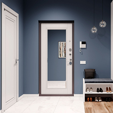 Дверь входная Mastino Ютта левая букле шоколад - ларче бьянко с зеркалом 860х2050 мм