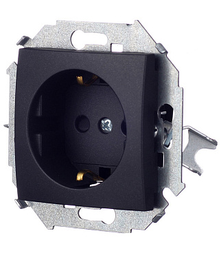 Розетка Simon 15 встраиваемая графит со шторками (1591443-038)